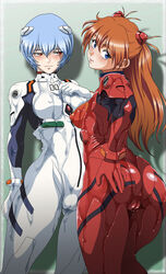 2girls ass asuka_langley_sohryu blush breasts cameltoe clothing embarrassed erect_nipples erect_nipples_under_clothes medium_breasts neon_genesis_evangelion oil plugsuit rei_ayanami skintight thick_thighs wet rating:Explicit score:201 user:vicena