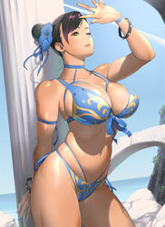 1girls artist_name big_breasts bikini black_hair blue_nails blue_sky bracelet bracelets breasts busty capcom choker chun-li cleavage clothed clothed_female clothes clothing colored_nails curvaceous curves curvy curvy_female curvy_figure dark_hair day eyelashes eyeshadow female female_focus female_only flower flower_in_hair fully_clothed hair huge_breasts human human_only kotoyoshi_yumisuke large_breasts legs light-skinned_female light_skin makeup nail_polish navel not_furry one_eye_closed outdoors outside painted_nails pink_lips revealing_clothes shadow shadows side-tie_bikini signature simple_background sky solo spiked_bracelet standing street_fighter swimsuit tan tan_skin tanline thick thick_thighs thighs thin_waist thunderthighs uncensored voluptuous wink wristband yellow_eyes rating:Questionable score:206 user:Misty_lover