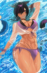 abs armpits bare_legs bare_midriff bare_shoulders bare_thighs bikini black_hair bracelet breasts buff cat_ears cat_tail cleavage dark-skinned_female dark_skin eight_pack female female_focus female_only final_fantasy final_fantasy_xiv floating floating_hair front-tie_top front_view hair_between_eyes hair_over_one_eye hands_behind_head large_breasts lilycious looking_at_viewer miqo'te navel navel_line on_back purple_eyes purple_hair see-through see-through_clothing see-through_top side-tie_bikini six_pack smile solo solo_female solo_focus tagme toned toned_body toned_female two_tone_hair water wet wet_clothes wet_shirt whisker_markings rating:Questionable score:42 user:CalZone