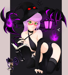 1girls ao1sweet aoitamon armwear belly_button big_breasts black_arms black_armwear black_clothing black_dress black_hat black_stockings book breasts cleavage collarbone disembodied_arms eyebrows_visible_through_hair female female_only glasses green_eyes halloween halloween_costume hat lantern looking_at_viewer on_knees pink_hair purple_fire red_glasses revealing_clothes roblox roblox_avatar signature smile solo solo_female spellbook stockings stomach thick_thighs thighs two-tone_background witch witch_hat rating:Questionable score:47 user:joe_nuts.