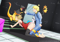 1boy 1girls ass blonde_hair breasts citron_(pokemon) clemont clothed clothing cum cum_in_mouth cum_in_pussy cum_inside double_cumshot double_penetration dubious_consent electricity electrocution feet female forced forced_to_swallow game_freak glasses gym_leader heliolisk high_five human illumina_city indoors lumiose_gym machine male mascara nintendo oo_sebastian_oo penis pink_panties pokemon pokemon_(anime) pokemon_xy pokephilia pussy rape red_dress running_mascara runny_makeup serena_(pokemon) sex source_request spitroast torn_clothes torn_clothing unwanted_creampie unwanted_cumshot unwilling vaginal_penetration rating:Explicit score:82 user:Anonymous77