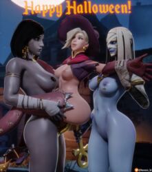 3d 3girls ana_amari big_breasts blue_skin breasts dildo double_penetration female female_only fit fit_female gold gold_jewelry grey_skin halloween improvised_sex_toy mercy mummy nemesis_3d nipple_piercing overwatch pharah pharaoh_ana possessed_pharah pussy shiny_skin single_nipple_ring strap-on thick_thighs thighs witch_hat witch_mercy wrappings yuri rating:Explicit score:119 user:Nemesis_3d