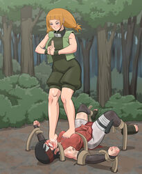 barefoot blush boruto:_naruto_next_generations clenched_fist clenched_hand colored_nails dirty_talk domination drooling f0reverking foot_fetish foot_gagging foot_in_mouth forest glasses immobile implied_yuri improvised_bondage kazamatsuri_moegi lezdom naruto naruto_(series) nature oral outdoors restrained rolling_eyes saliva sarada_uchiha sleeveless sleeveless_shirt standing stomping toenail_polish vest wood wristband yuri rating:Questionable score:152 user:VenomFate