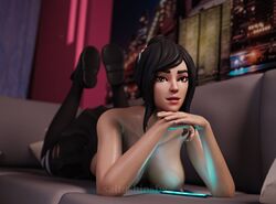 1girls 3d black_hair black_nails black_skirt black_stockings breasts brown_eyes eyebrows eyelashes eyeshadow feet_up female female_only fortnite fortnite:_battle_royale laying_down looking_at_viewer nail_polish nipples saitoshinsfw short_hair skirt solo solo_female straight topless tsuki_(fortnite) rating:Explicit score:42 user:Itzyaron69