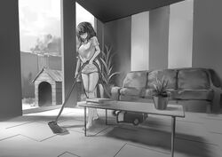 bangs big_ass big_breasts black_and_white bottomless braid braided_hair casual casual_clothes cleaning dog_house female glasses greyscale hi_res highres huge_breasts human_female imminent_bestiality imminent_sex kennel kennel_(object) long_hair monochrome no_panties no_pants original plump plump_ass polki round_glasses smile smiling thick_thighs twin_braids vacuum wide_hips rating:Questionable score:137 user:YokoXOXO