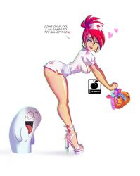 1girls ass bent_over bloo cartoon_network condom dialogue earrings foster's_home_for_imaginary_friends frankie_foster ghost_costume halloween halloween_costume heart high_heels hoop_earrings licking licking_lips linkartoon looking_back naughty_face nurse nurse_cap nurse_uniform seductive seductive_look sex_toy stiletto_heels tongue tongue_out very_high_heels rating:Explicit score:405 user:BlackSagaro