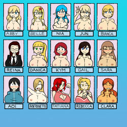 15girls 6+girls abby_(retropunch) antoinette_(nairod103098) antoinette_dumont aoi_(nairod103098) aoi_koyama belle_hawke bianca_(brad-the-boobyman) bianca_blonde black_hair blonde_hair booblympics breasts brown_hair clara_garcia clothed_female_nude_female covering_breasts danica_(monica_and_veronica) elf female female_only gail_branson glasses human jun_(inoueninja094) jun_takeda kym_(monica_and_veronica) long_hair medium_hair multicolored_hair nairod103098 nia_(zephros542) nia_gladwyn nipples nude nude_female photoshoot ponytail pose rebecca_(nairod103098) rebecca_phillips red_hair reina_(enf4life9) sara_(mrwings) sara_moren short_hair suit tagme tatiana_(nairod103098) tatiana_yurievna track_jacket rating:Questionable score:12 user:Sexy_Prince