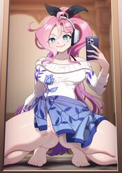 cellphone clothed girl k/da_all_out_series league_of_legends mirror pink_hair seraphine_(league_of_legends) seraphine_indie strongbana rating:Questionable score:68 user:Ol359469