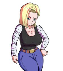 1girls alternate_breast_size android_18 big_breasts blonde_hair blue_eyes breasts cleavage dragon_ball dragon_ball_z female huge_breasts large_breasts looking_at_viewer milf pseudocel solo rating:Explicit score:96 user:VoyeurX