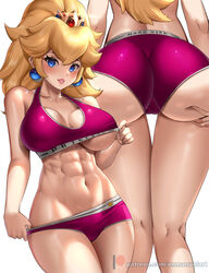 1girls 2021 abs alternate_breast_size artist_signature ass ass_focus ass_shot big_ass blonde blonde_hair blue_eyes blush booty_shorts breast_focus breasts bubble_butt cameltoe cleavage clothing crown earrings enmanuelart20 female female_focus female_only fit fit_female grabbing_own_ass high_ponytail hips huge_ass large_breasts lipstick long_hair looking_at_viewer mario_(series) multiple_views navel nintendo ponytail princess princess_peach reaching_back royalty short_shorts shorts simple_background slim_waist smile solo sports_bra sportswear standing thick_lips thick_thighs thigh_gap thighs tied_hair tight_clothing tight_fit toned toned_female underboob white_background wide_hips rating:Questionable score:497 user:Cero_Oscuras