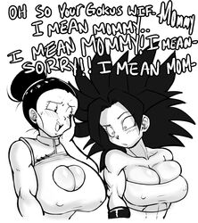 2girls big_breasts black_and_white black_hair blush boob_window breast_awe breasts caulifla chichi dialogue dragon_ball dragon_ball_super duo iced_latte_with_breast_milk meme mommy_sorry_mommy_sorry_mommy_sorry monochrome nipples_visible_through_clothing pseudocel staring staring_at_breasts text universe_6/universe_7 young_woman young_woman_and_milf yuri rating:Explicit score:246 user:KuroNekoChan