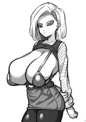 1girls absurdres android_18 bra breasts cleavage coffeelove68 dragon_ball dragon_ball_z female female_only highres huge_breasts looking_at_viewer monochrome solo rating:Explicit score:74 user:justausername