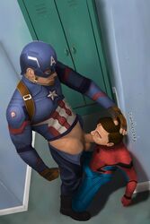        2boys absurd_res avengers balls blowjob boots brown_hair bulge captain_america celebrity chris_evans closed_eyes clothed crumbleready dark_hair erection erection_under_clothes fellatio gay gloves hand_behind_head helmet human inside kneeling locker male male_only marvel marvel_cinematic_universe muscular open_eyes oral oral_sex pants_open peter_parker pubic_hair spandex spider-man spider-man_(series) standing steve_rogers superhero tight_clothing tom_holland yaoi  rating:explicit score: user:crumbleready