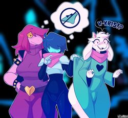 1boy 1girls aged_up anthro artist_name blue_skin bulge deltarune female femboy inkplasm kris_(deltarune) lifting_clothing male no_panties pink_skin ralsei susie_(deltarune) welwraith rating:Questionable score:299 user:GeneralSkyShadow_