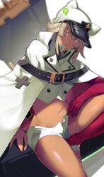 1girls 4_leaf_clover bare_legs bare_midriff bare_thighs belly_button blonde_hair breasts dark-skinned_female dark_skin female female_focus female_only guilty_gear hat head_tilt long_hair looking_at_viewer looking_to_the_side military_hat navel open_clothes open_pants orange_hair ramlethal_valentine short_shorts shorts small_breasts solo solo_female solo_focus tan_skin white_background wraps yuuyuu_(yuuki1771) rating:Questionable score:93 user:CalZone