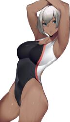 1girls armpits arms_above_head bare_legs bare_thighs bea_(pokemon) belly_button belly_button_visible_through_clothing blue_eyes breasts cameltoe competition_swimsuit dark-skinned_female dark_skin female female_focus female_only hands_above_head large_breasts long_hair looking_at_viewer looking_to_the_side pokemon pokemon_ss short_hair side_view sideboob solo solo_female solo_focus swimsuit swimwear tan_skin wet white_background white_hair yuuyuu_(yuuki1771) rating:Questionable score:197 user:CalZone