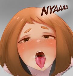 1girls ahe_gao blush blushing brown_eyes brown_hair female half-closed_eyes heavy_breathing my_hero_academia ochako_uraraka open_mouth paranoiddroid saliva saliva_string saliva_trail short_hair text tongue tongue_out rating:Questionable score:302 user:Bikuta69