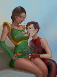 2d 2girls exposed_breasts exposed_nipples fingering fingerless_gloves jade_(mortal_kombat) mortal_kombat nipple_licking pussy skarlet tixnen torn_clothes upskirt yuri rating:Explicit score:121 user:LillyHrdn