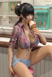 1girls 3d big_breasts dead_or_alive ice_cream licking nyotengu short_jeans tagme talidesade rating:Explicit score:35 user:Garlyle