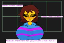 1girls aged_up big_breasts blush brown_hair closed_eyes female female_only frisk huge_breasts massive_breasts undertale undertale_(series) vile_eyes yellow_skin rating:Explicit score:67 user:Putridmoldyman