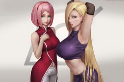 2020 2girls absurdres alternate_breast_size areolae armpits arms_up big_breasts blonde_hair blue_eyes blush boruto:_naruto_next_generations breasts clavicle clothed female female_focus female_only forehead_mark green_eyes high_resolution highres huge_breasts ino_yamanaka large_breasts limgae looking_at_viewer naruto naruto:_the_last naruto_(series) naruto_shippuden navel patreon patreon_reward patreon_username pink_hair sakura_haruno short_hair tongue tongue_out url rating:Safe score:204 user:Tamal