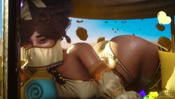 1girls 3d ass brown_eyes brown_hair clothed clothing dark-skinned_female dark_skin female female_only huge_ass league_of_legends looking_at_viewer nillin_(artist) small_breasts taliyah tanline rating:Explicit score:131 user:Fouetty