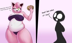 absurd_res ambiguous_gender anthro belly big_belly breasts chubby cleavage cookie digital_media_(artwork) english_text female green_eyes hi_res nintendo open_mouth open_smile pink_body pokémon_(species) pokemon smile starstrikex text video_games wigglytuff wink xein_(starstrikex) rating:Safe score:41 user:12345RJ