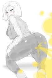 1girls android_18 big_ass big_butt blue_eyes blush dragon_ball dragon_ball_super dragon_ball_z fart fart_cloud fart_fetish farting lazei looking_back short_hair shounen_jump solo_female thick_thighs uncolored rating:Explicit score:27 user:anon84048