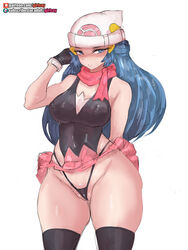 1girls 2021 alternate_breast_size black_panties black_topwear blue_eyes blue_hair breasts dawn_(pokemon) female female_focus female_only girlsay hat highleg_panties hips large_breasts long_hair looking_at_viewer naughty_face nintendo panties pink_skirt pokemon pokemon_dppt short_skirt simple_background skirt slim_waist smile solo solo_female thick_thighs thighs white_background white_hat wide_hips rating:Questionable score:175 user:Cero_Oscuras