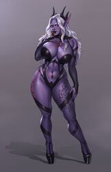 1girls akira_raikou black_lipstick dark_elf drow huge_ass huge_breasts lipstick long_ears long_fingernails original original_character painted_nails platform_heels purple_skin red_eyes tagme tattoo white_hair wide_hips rating:Questionable score:154 user:Skyth021