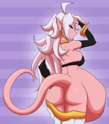 android_21 ass big_belly clothing dragon_ball dragon_ball_fighterz earrings majin_android_21 pink_skin red_eyes same_size_vore starcrossing tail vore white_hair rating:Explicit score:38 user:Aannon