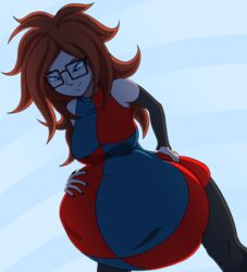 android_21 big_belly blue_eyes brown_hair clothing dragon_ball dragon_ball_fighterz glasses same_size_vore starcrossing vore rating:Explicit score:34 user:Aannon