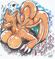 anthro ass ass_up charizard dragon female heart hi_res mcdave19 nintendo orange_body pokémon_(species) pokemon solo traditional_media_(artwork) video_games rating:Questionable score:11 user:DemonKitty15