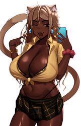 1girls big_breasts breasts brown-haired_catgirl_(kevbot) catgirl dark-skinned_female dark_skin female female_only front-tie_top kevbot large_breasts mature_female milf selfie solo rating:Questionable score:168 user:justausername