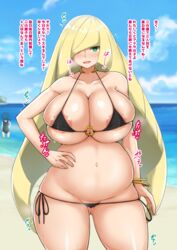 1girls 2girls alternate_breast_size areolae beach big_breasts blonde_hair breasts eye_contact female green_eyes high_resolution huge_breasts lana_(pokemon) large_breasts long_hair looking_at_viewer lusamine_(pokemon) mature_female micro_bikini milf nintendo pokemon pokemon_sm pregnant smile standing text thick_thighs thighs thong translation_request voluptuous wide_hips yamaori rating:Questionable score:20 user:Bikuta69