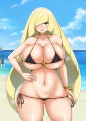 1girls 2girls alternate_breast_size areolae beach big_breasts bikini blonde_hair breasts eye_contact female front_view green_eyes hand_on_hip hand_on_own_hip high_resolution huge_breasts lana_(pokemon) large_breasts long_hair looking_at_viewer lusamine_(pokemon) mature_female micro_bikini milf mother nintendo pokemon pokemon_sm smile standing thick_thighs thighs thong voluptuous water wide_hips yamaori rating:Explicit score:81 user:Bikuta69