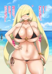 1girls 2girls alternate_breast_size areolae beach big_breasts bikini blonde_hair breasts eye_contact female front_view green_eyes hand_on_hip hand_on_own_hip high_resolution huge_breasts lana_(pokemon) large_breasts long_hair looking_at_viewer lusamine_(pokemon) mature_female micro_bikini milf mother nintendo pokemon pokemon_sm seductive_smile smile standing text thick_thighs thighs thong translation_request voluptuous water wide_hips yamaori rating:Questionable score:16 user:Bikuta69