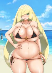 1girls 2girls alternate_breast_size areolae beach big_breasts bikini blonde_hair breasts eye_contact female front_view green_eyes hand_on_hip hand_on_own_hip high_resolution huge_breasts lana_(pokemon) large_breasts long_hair looking_at_viewer lusamine_(pokemon) mature_female micro_bikini milf mother nintendo pokemon pokemon_sm pregnant smile standing thick_thighs thighs thong voluptuous water wide_hips yamaori rating:Questionable score:85 user:Bikuta69