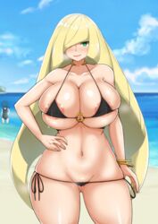 1girls 2girls alternate_breast_size areolae beach big_breasts bikini blonde_hair breasts eye_contact female front_view green_eyes hand_on_hip hand_on_own_hip high_resolution huge_breasts lana_(pokemon) large_breasts long_hair looking_at_viewer lusamine_(pokemon) mature_female micro_bikini milf mother nintendo pokemon pokemon_sm seductive seductive_smile smile standing thick_thighs thighs thong voluptuous water wide_hips yamaori rating:Explicit score:62 user:Bikuta69