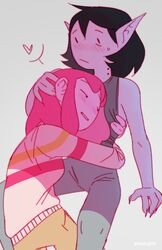  2girls adventure_time artist_name bite_mark black_hair blush closed_mouth fingernails heart highres hug long_hair marceline_abadeer multiple_girls parted_lips pink_hair princess_bonnibel_bubblegum sharp_fingernails steamylite sweatdrop yuri  rating:questionable score: user:bot