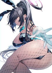 1girls 2021 animal_ears ass bangs bare_shoulders black_hair black_leotard blue_archive blush bow bowtie breasts bukurote bunny_pose cleavage dark-skinned_female dark_skin detached_collar fake_animal_ears female female_focus female_only fishnet_legwear fishnets gloves hands_up highleg highleg_leotard highres karin_(blue_archive) karin_(bunny)_(blue_archive) large_breasts leaning_forward leotard long_hair looking_at_viewer lying lying_on_side outstretched_arm playboy_bunny ponytail rabbit_ears sidelocks solo solo_female strapless strapless_leotard thighs white_gloves wrist_cuffs yellow_eyes rating:Questionable score:46 user:St1rolvamp3ler