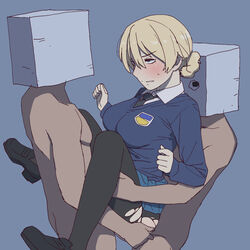 1girls 2boys bangs blonde_hair blue_background blue_eyes blue_sweater blush box braid clothed_female_nude_male darjeeling faceless faceless_male female female_focus girls_und_panzer group_sex highres lifted_by_another lifting lifting_person long_sleeves mask multiple_boys object_head onsen_tamago_(hs_egg) pantyhose school_uniform sex sex_from_behind short_hair st._gloriana's_school_uniform straight sweater tied_hair torn_clothes torn_legwear twin_braids rating:Explicit score:110 user:bot