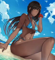 1girls armband armpits ass bare_arms bare_legs bare_midriff bare_shoulders bare_thighs barefoot beach belly_button bikini bikini_bottom bikini_top black_hair blue_bikini blue_eyes breasts cleavage dark-skinned_female dark_skin ear_piercing female female_focus female_only highlow inner_sideboob light_blue_bikini long_hair looking_down micro_bikini midriff navel navel_line painted_nails revealing_clothes side-tie_bikini side_view sideboob sitting sitting_on_ground skimpy skimpy_bikini skimpy_clothes sky sole_female solo solo_female solo_focus swimsuit swimwear thick_thighs toned toned_female underboob wet wet_clothes wet_hair wet_skin rating:Explicit score:17 user:CalZone