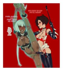 apuru_kun dark-skinned_female dark_skin emerald_sustrai femdom green_hair high_heels interracial interracial_yuri red_eyes red_hair ruby_rose rwby silver_eyes strap-on yuri rating:Explicit score:69 user:RWBYNSFWUploader