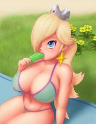 1girls beach blue_eyes flowers grass large_breasts light_blue_bikini looking_pleasured mario_(series) nintendo pale-skinned_female pale_skin popsicle popsicle_in_mouth princess princess_rosalina saf-404 safartwoks safartworks sand sitting sucking_ice_cream super_mario_galaxy tagme rating:Explicit score:60 user:Springtron