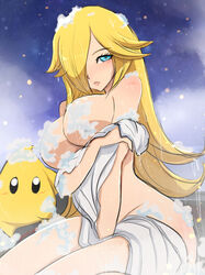 arm_under_breasts artist_signature blonde_hair convenient_censoring cyan_eyes female hair_over_one_eye looking_at_viewer luma mario_(series) nintendo omiza_somi princess_rosalina shower soap_bubbles soap_censor solo_female super_mario_galaxy tagme towel wet rating:Explicit score:118 user:Springtron