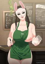 1girls apron big_breasts bunny_mask commission dead_by_daylight female female_only gantsuki huntress_(dead_by_daylight) killer looking_at_another looking_at_viewer mask milf milk restaurant tagme voluptuous rating:Explicit score:340 user:AloricDC