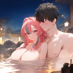  ai_generated big_breasts bremerton_(azur_lane) commander_(azur_lane) lovers namelessking onsen white_skinned_female white_skinned_male  rating:explicit score: user:bot