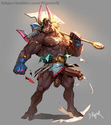 absurd_res anthro asterius_(hades) axe balls battle_axe bovid bovine european_mythology genital_piercing genitals greek_mythology hades_(game) hi_res horn humanoid_genitalia humanoid_penis male male_only mammal melee_weapon minotaur muscular muscular_male mythology penis penis_piercing piercing prince_albert_piercing rigmerd solo solo_male weapon rating:Explicit score:48 user:bot