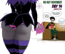 1girls 2boys ass_focus comic cyborg_(dc) dat_ass dc dc_comics dialogue dick_grayson female grey_body grey_skin head_out_of_frame hips jinx_(dc) legs male no_nut_november pantyshot pink_hair robin_(dc) robin_(dick_grayson) short_dress speech_bubble spiked_hair spoken_! straight striped_legwear striped_panties teen_titans thighs victor_stone villain vn_simp voluptuous wide_hips witch rating:Questionable score:187 user:ShadowPain